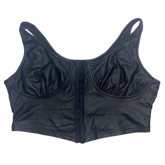 N/A Tops - (NWOT) Black Faux Leather Bustier/Corset Cropped Asymmetrical Tank Top, Size XL